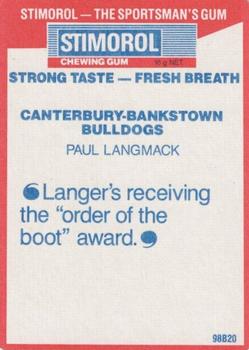 1990 Stimorol NRL #35 Paul Langmack Back